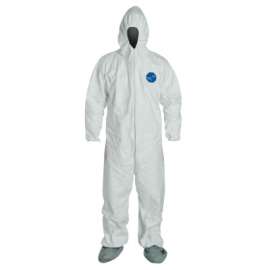 Tyvek® 400 Coverall, Serged Seams,Attached Hood, Boots, Elastic Waist/Wrist/Ankles, Front Zipper, Storm Flap, Wht, Lg, NAFTA