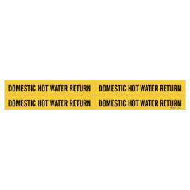 Self-Sticking Vinyl Pipe Markers, Domestic Hot Water Return, Black/Yellow, 7 x 7