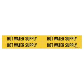 Self-Sticking Vinyl Pipe Markers, HOT WATER SUPPLY, Black on Yellow, 7 x 14