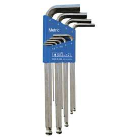 Ball-Hex-L Key Sets, 9 per set, Hex Ball Tip, Metric, Bright Finish