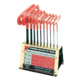 Cushion Grip Hex T-Key Sets, 10 per stand, Hex Tip, Inch, 9 in Handle