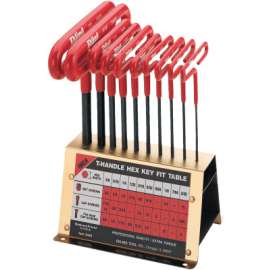 Cushion Grip Hex T-Key Sets, 8 per stand, Hex Tip, Metric, 6 in Handle