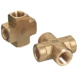 Pipe Thread Crosses, Connector, 1,000 PSIG, Brass, 1/4 in (NPT)