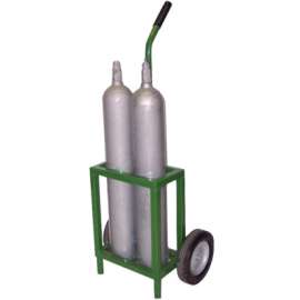 Medical Series Carts, Holds 2 D or E Cylinders, 8" Semi-Pneumatic, Steel Wheels