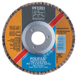 POLIFAN PSF-EXTRA Flap Discs, 4 1/2 in, 36 Grit, 7/8 in Arbor, 13,300 rpm