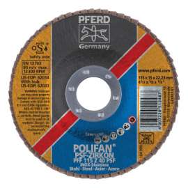 POLIFAN Flap Discs, 4 1/2 in, 40 Grit, 7/8 in Arbor, 13,300 rpm, Flat