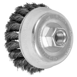 Mini Knot Cup Brush, 3 1/2 in Dia., 5/8-11 Arbor, .014 in Carbon Steel Wire