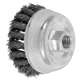 Mini Knot Cup Brush, 3 1/2 in Dia., 5/8-11 Arbor, 7/8 x .02 in Carbon Steel Wire