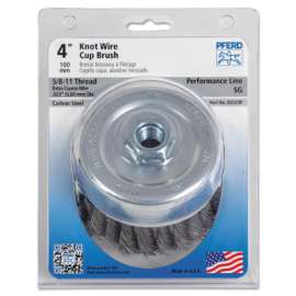 Mini Knot Cup Brush, 3 1/2 in Dia., 5/8-11 Arbor, 1 3/8 x .02 in Carbon Steel