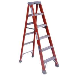 FM1500 Series Fiberglass Twin Front Ladder, 3 ft x 17 3/8 in, 300 lb Capacity