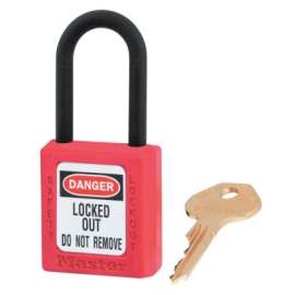 Zenex Thermoplastic Safety Lockout Padlock, 406 Dielectric, 1-1/2 W x 1-3/4 H Body, 1-1/2 in H Shackle, KD, Red