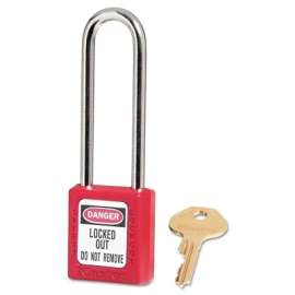 Zenex Thermoplastic Safety Lockout Padlock, 410, 1-1/2 W x 1-3/4 H Body, 3 in H Shackle, KD, Red