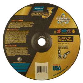 Quantum3 SG CA Type 27 Grinding Wheel, 7 in dia, 1/8 in Thick, 7/8 in Arbor, 24 Grit, Ceramic Alumina