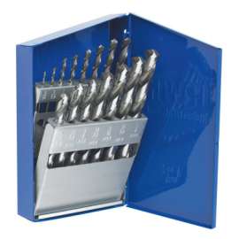 High Speed Steel Drill Bit Set, 1/16 in to 1/2 in Cut dia, Metal Case, 15/Set