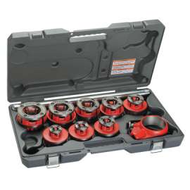 Exposed Ratchet Threader Set, 1/8 in NPT to 2 in NPT Die Heads, Includes Carrying Case