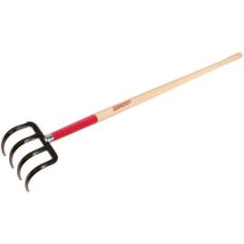4-Tine Potato/Refuse Hook, 7.5 in Broad/Oval Tines with Diamond Pt, 54 in Handle