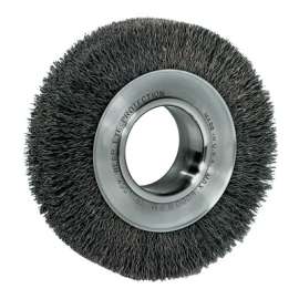 Wide-Face Crimped Wire Wheel, 6 in Dia. x 1 1/4 in W, 0.014 in Steel, 6,000 rpm
