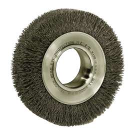 Wide-Face Crimped Wire Wheel, 6"Dia. x 1 1/4"W, 0.006 Stainless Steel, 6,000 rpm