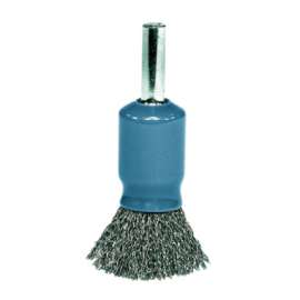 Coated Cup Crimped Wire Solid End Brush, Stainless Steel, 1/2 in x 0.0104 in, 25,000 rpm