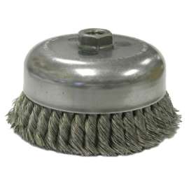Single Row Heavy-Duty Knot Wire Cup Brush, 5 in Dia., 5/8-11, .023 Steel, Display Pk