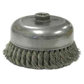 Heavy-Duty Knot Wire Cup Brush, 6 in Dia., 5/8-11 UNC Arbor, 1 3/8 x .035 Wire