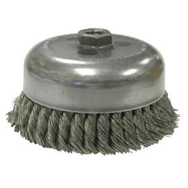 Double Row Heavy-Duty Knot Wire Cup Brush, 6 in Dia., 5/8-11 UNC Arbor, 1.5 x .023 in Steel