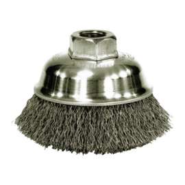 Crimped Wire Cup Brush, 3-1/2 in Dia., M10 x 1.50 Arbor, Steel Wire