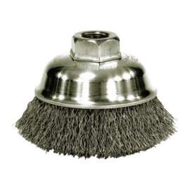 Crimped Wire Cup Brush, 3-1/2 in Dia., M14 x 2 Arbor, Stainless Steel Wire