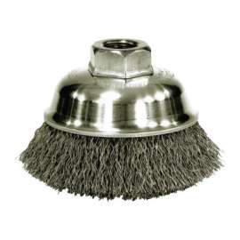 Crimped Wire Cup Brush, 3-1/2 in Dia., 1/2-13 UNC Arbor, Stainless Steel