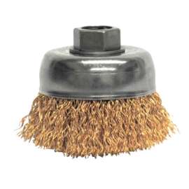 Crimped Wire Cup Brush, 3 in Dia., 5/8-11 UNC Arbor, Bronze Wire