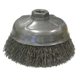 Crimped Wire Cup Brush, 5 in Dia., 5/8-11 UNC Arbor, .020 Steel Wire