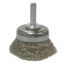 Stem-Mounted Crimped Wire Cup Brush, 1 3/4 in Dia., .006 Stainless Steel