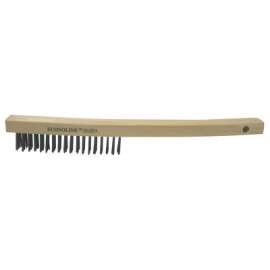 Economy Scratch Brushes, 14 in, 4 X 18 Rows, Steel Wire, Curved Hardwood Handle