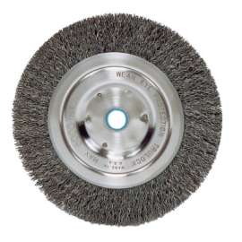 Wolverine Crimped Wire Wheel, 6 in dia, Narrow, .014 in Stainless Steel Wire, 6,000 RPM