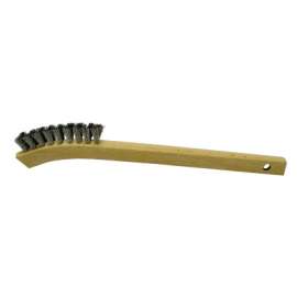 Small Hand Scratch Brush, 2 X 9 Rows, Crimped Aluminum Wire Bristle, Curved Wood Handle