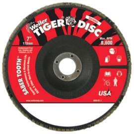 Saber Tooth Ceramic Flap Discs, 7 in, 80 Grit, 7/8 Arbor, 12,000 rpm