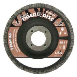 Tiger Disc Flat Style Flap Discs,4.5",40 Grit,7/8 Arbor,Phenolic Back,Alum Oxide