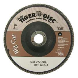 Tiger® Big Cat® High Density Flap Disc, 7 in dia, 60 Grit, 7/8 in Arbor, 8,600 RPM, Type 27