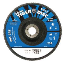 Tiger® Big Cat® High Density Flap Disc, 7 in, 40 Grit, 7/8 in Arbor, 8,600 RPM, Type 27