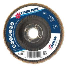 Tiger Paw Coated Abrasive Flap Discs, 4", 40 Grit, 5/8 Arbor, Phenolic Back