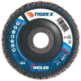 TIGER X Flap Disc, 4 1/2 in Angled, 36 Grit, 7/8 in Arbor
