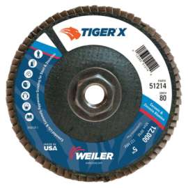 TIGER X Flap Disc, 5 in Angled, 80 Grit, 5/8 in - 11 Arbor