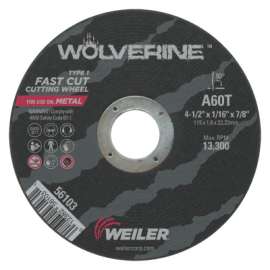 Wolverine Flat Type 1 Cutting Wheel, 2 in Dia, 36 Grit, Aluminum Oxide