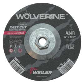 Wolverine Thin Cutting Wheel, 6 in Dia, 3/32 Thick, 5/8 Arbor, 24 Grit