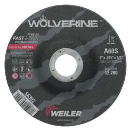 Wolverine Thin Cutting Wheel, 5 in Diameter, .045 in Thick, 7/8 Arbor, 60 Grit