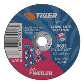 Tiger® AO Cutting Wheel, 5 in Diameter x 0.045 in, 7/8 in Arbor, 60 Grit, T Hardness