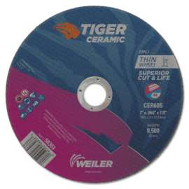 Tiger Ceramic Cutting Wheels, Type 1, 7 in Dia., 0.06 in Thick, 7/8 in Arbor