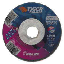 Tiger Ceramic Cutting Wheel, 4.5 in Diameter., 0.045 in Thick, 60 Grit, Ceramic Alumina