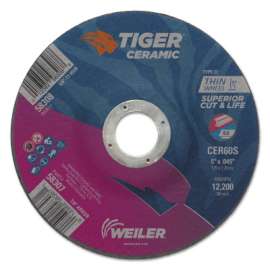 Tiger Ceramic Cutting Wheel, Type 27, 5 in Diameter., 0.045 in Thick, 7/8 in Arbor