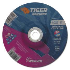 Tiger Ceramic Cutting Wheels, Type 27, 7 in Dia., 0.06 in Thick, 7/8 in Arbor